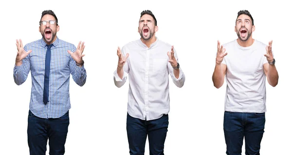 Colagem Homem Negócios Bonito Sobre Fundo Isolado Branco Louco Louco — Fotografia de Stock