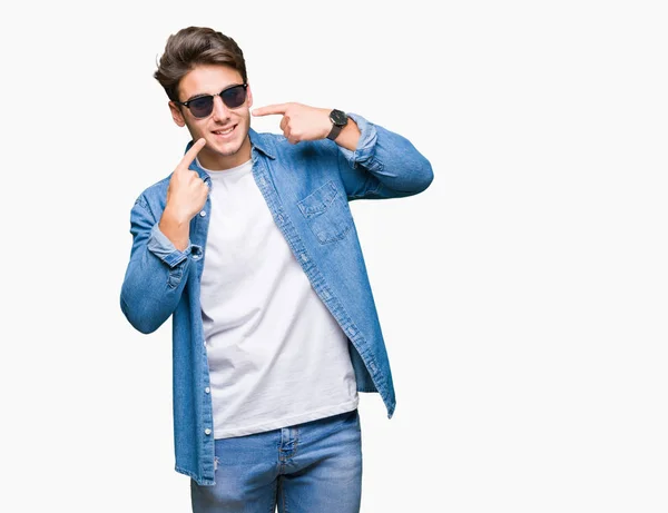 Young Handsome Man Wearing Sunglasses Isolated Background Smiling Confident Showing — Stock Photo, Image