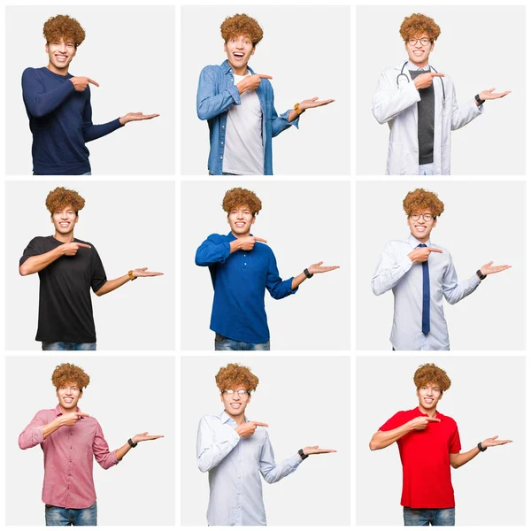 Collage Young Man Wearing Different Looks Isolated White Background Amazed — Stock Photo, Image