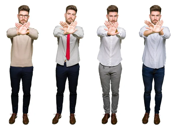 Collage Eines Gutaussehenden Jungen Geschäftsmannes Mit Weißem Isoliertem Hintergrund Ausdruck — Stockfoto