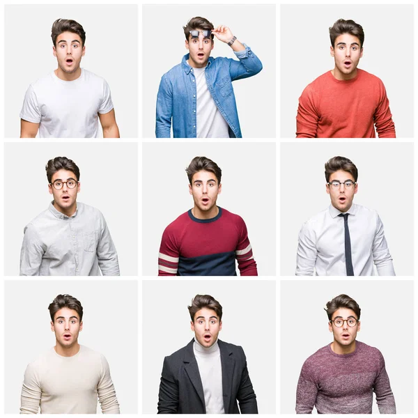 Collage Young Handsome Business Man Isolated Background Afraid Shocked Surprise Royalty Free Stock Images