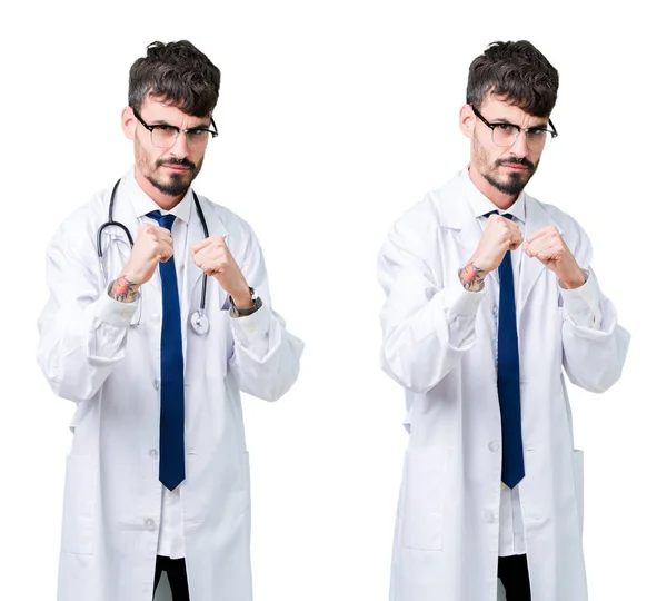 Collage Médico Joven Con Abrigo Médico Listo Para Luchar Con — Foto de Stock