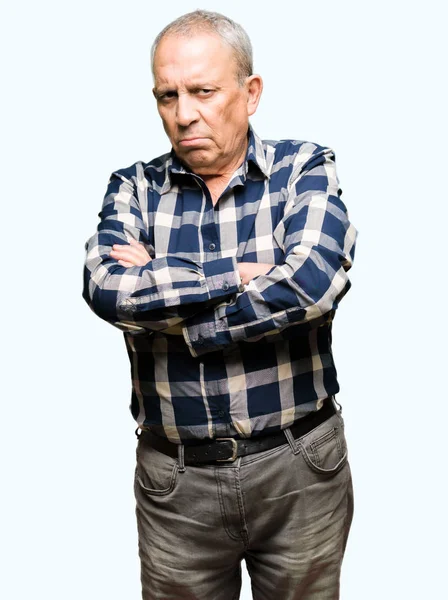 Bonito Homem Idoso Vestindo Camisa Casual Cético Nervoso Desaprovando Expressão — Fotografia de Stock