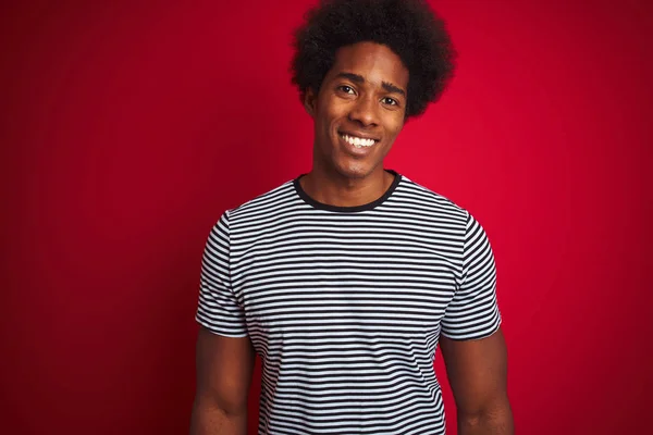 Junger Amerikanischer Mann Mit Afro Haaren Marinestreifem Shirt Vor Isoliertem — Stockfoto