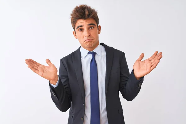 Young Handsome Businessman Wearing Suit Standing Isolated White Background Clueless — Stock Photo, Image