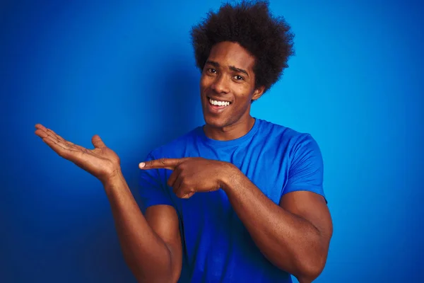 African American Man Afro Hair Wearing Shirt Standing Isolated Blue — Stock Photo, Image