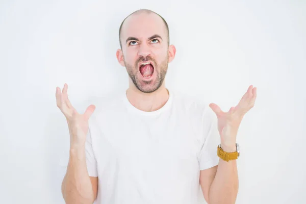 Young Bald Man White Isolated Background Crazy Mad Shouting Yelling — 스톡 사진