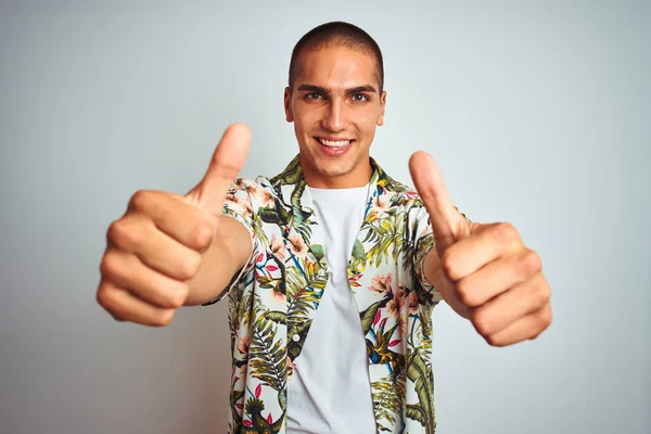 Young Handsome Man Holidays Wearing Hawaiian Shirt White Background Approving — Stock Photo, Image
