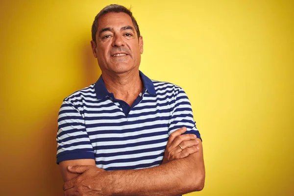 Hombre Guapo Mediana Edad Con Polo Rayas Pie Sobre Fondo — Foto de Stock