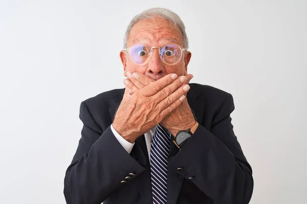 Senior Grey Haired Businessman Wearing Suit Glasses Isolated White Background — Stock Photo, Image