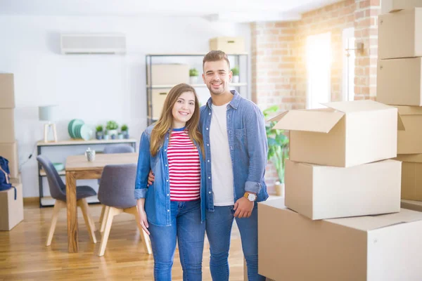 Young Beautiful Couple Love Moving New Home Very Happy Cheerful — Stock Photo, Image