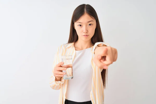 Young Chinese Woman Wearing Glasses Drinking Glass Water Isolated White — Φωτογραφία Αρχείου