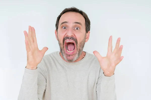 Elegante Hombre Mayor Sobre Fondo Aislado Celebrando Loco Sorprendido Por — Foto de Stock