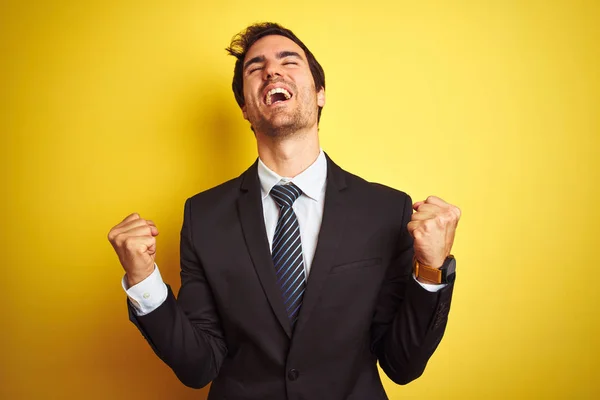 Joven Hombre Negocios Guapo Con Traje Corbata Pie Sobre Fondo — Foto de Stock