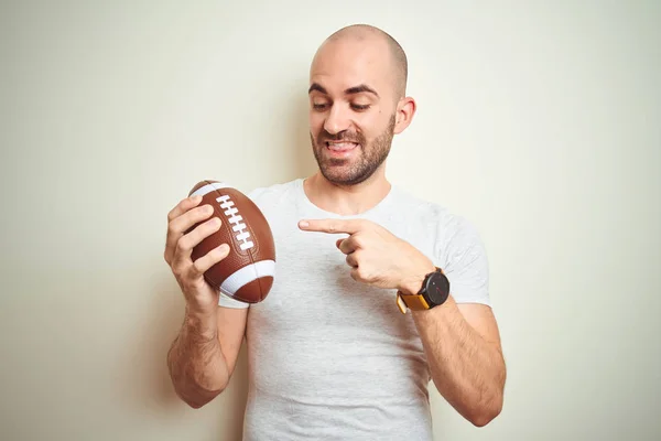 Young Man Holding Rugby American Football Ball Isolated Background Very — 스톡 사진