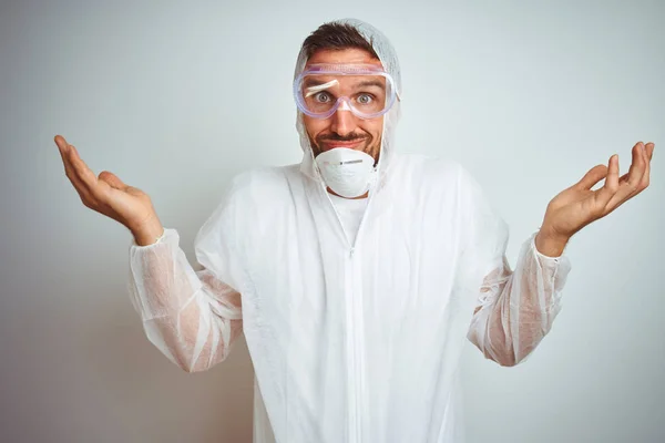 Painter Man Wearing Professional Worker Equipment Protection Isolated Background Clueless — Stock Photo, Image