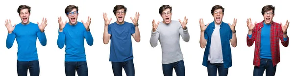 Collage Young Man White Isolated Background Celebrating Crazy Amazed Success — Stock Photo, Image