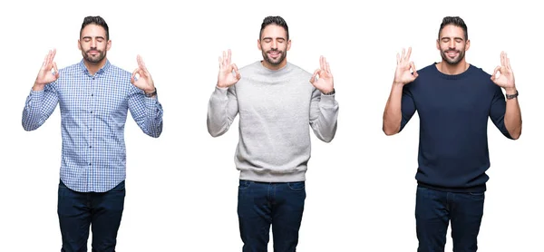 Collage Van Knappe Zakenman Witte Geïsoleerde Achtergrond Ontspannen Glimlachen Met — Stockfoto