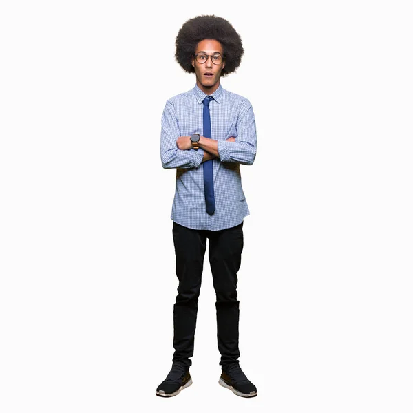 Young African American Business Man Afro Hair Wearing Glasses Afraid — Stock Photo, Image