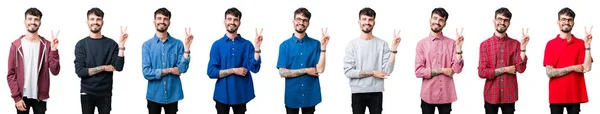 Collage Hombre Joven Sobre Fondo Aislado Sonriendo Con Cara Feliz — Foto de Stock