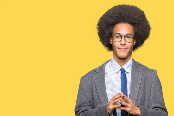 Jovem Homem Negócios Afro Americano Com Cabelo Afro Vestindo Óculos — Fotografia de Stock