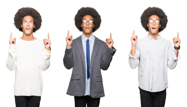 Collage Joven Con Pelo Afro Sobre Fondo Blanco Aislado Asombrado —  Fotos de Stock