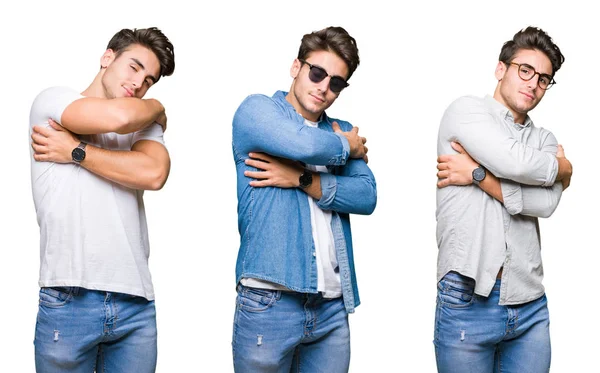 Collage Eines Jungen Gutaussehenden Mannes Mit Sonnenbrille Vor Isoliertem Hintergrund — Stockfoto
