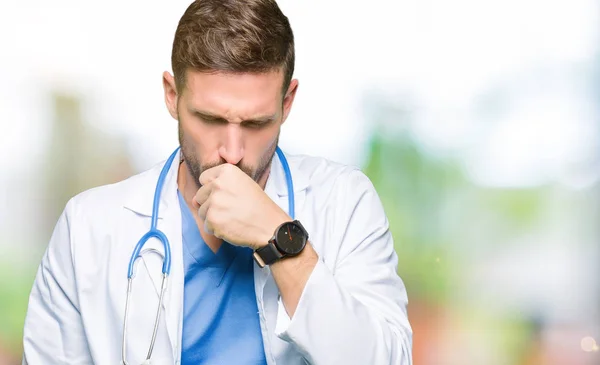 Handsome Doctor Man Wearing Medical Uniform Isolated Background Feeling Unwell — Stock Photo, Image
