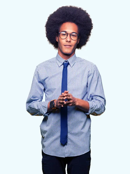 Jovem Homem Negócios Afro Americano Com Cabelo Afro Vestindo Óculos — Fotografia de Stock