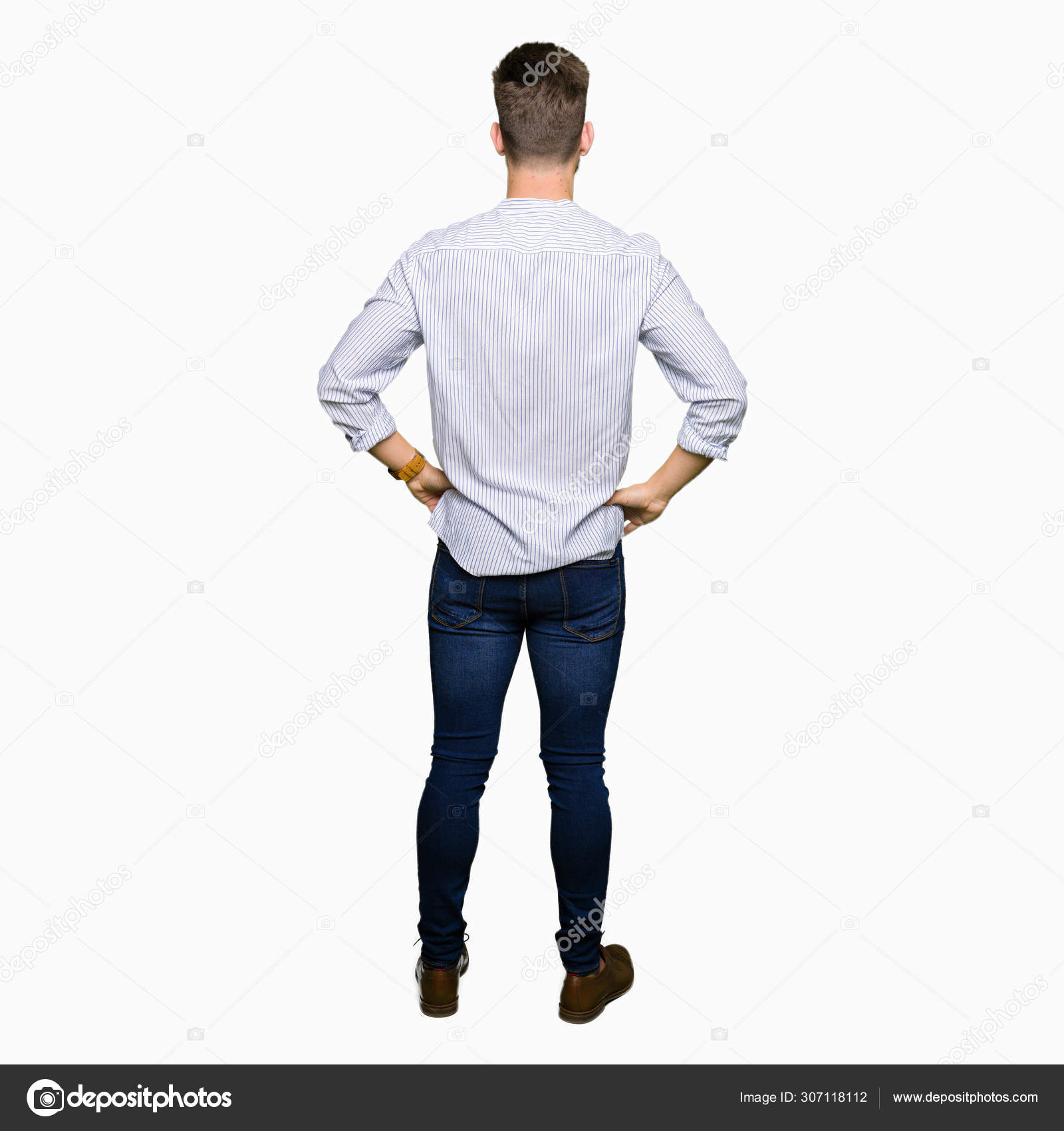 Young Handsome Man Standing Backwards Looking Away Arms Body — Stock Photo  © Krakenimages.com #307118112, image size:1600x1700