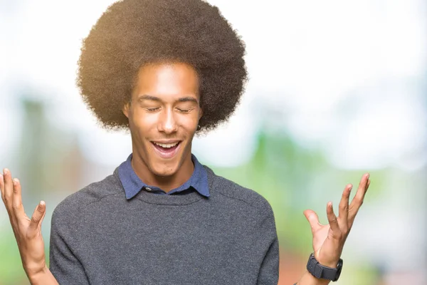 Νεαρός Αφρικανική Αμερικανική Επιχείρηση Άνθρωπος Άφρο Μαλλιά Γιορτάζει Τρελών Και — Φωτογραφία Αρχείου