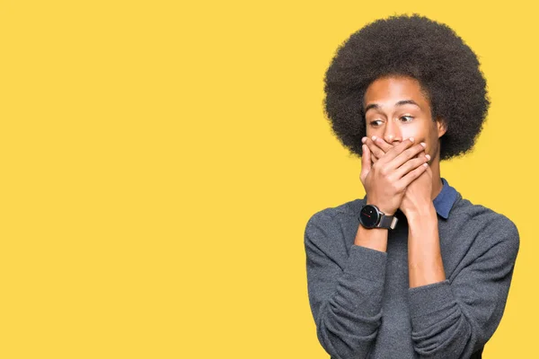 Jovem Homem Negócios Afro Americano Com Cabelo Afro Chocou Cobrindo — Fotografia de Stock