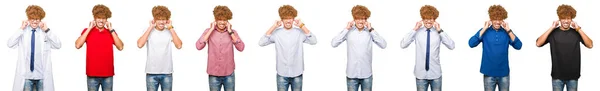 Collage Young Man Wearing Different Looks Isolated White Background Covering — Stock Photo, Image