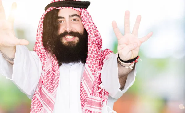 Arabische Business Man Met Lang Haar Dragen Van Traditionele Keffiyeh — Stockfoto