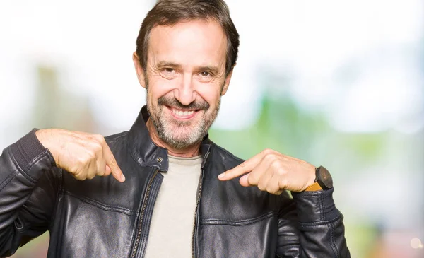 Middle Age Handsome Man Wearing Black Leather Jacket Looking Confident — Stock Photo, Image