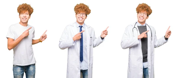 Κολάζ Του Νεαρού Γιατρού Που Φοράει Ιατρική Ρόμπα Πάνω Από — Φωτογραφία Αρχείου