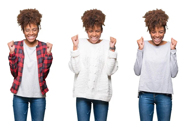 Collage Unga Vackra Afrikanska Flicka Över Isolerade Bakgrund Glada För — Stockfoto