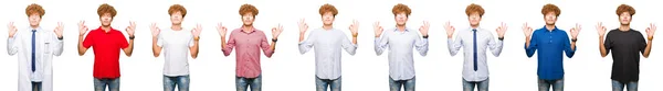 Collage Young Man Wearing Different Looks Isolated White Background Relax — Stock Photo, Image