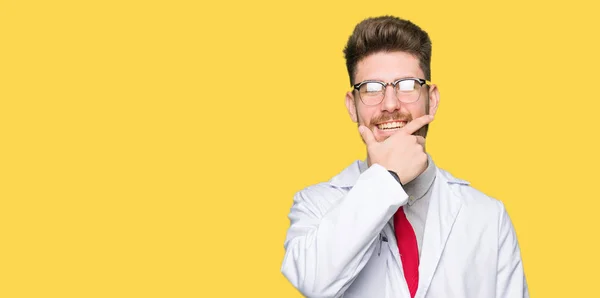 Young Handsome Scientist Man Wearing Glasses Looking Confident Camera Smile — Stock Photo, Image