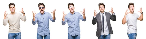 Collage Young Handsome Business Man Isolated Background Crazy Mad Shouting — Stock Photo, Image