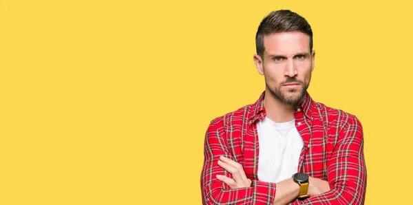 Hombre Guapo Con Camisa Casual Escéptico Nervioso Desaprobando Expresión Cara —  Fotos de Stock