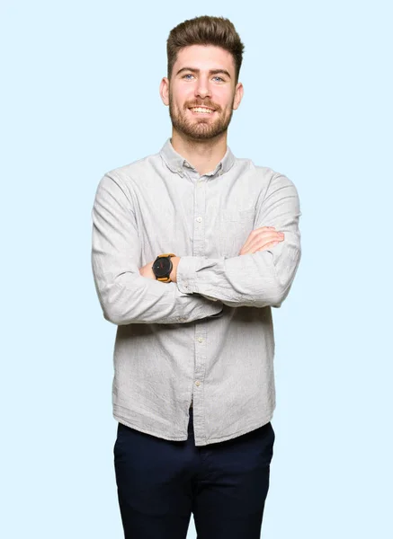 Young Handsome Man Wearing Casual Shirt Happy Face Smiling Crossed — Stock Photo, Image