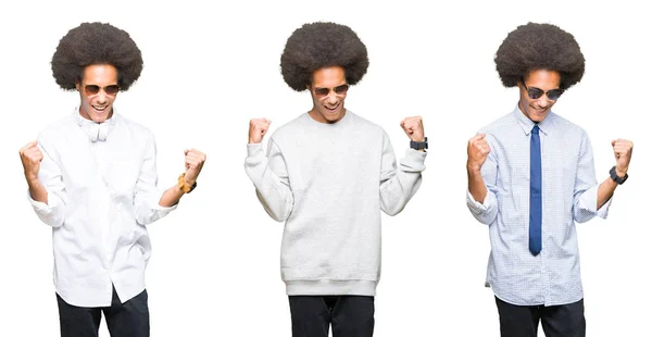 Collage Hombre Joven Con Pelo Afro Sobre Fondo Blanco Aislado — Foto de Stock