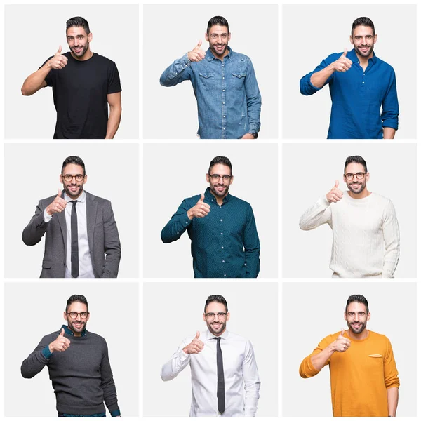 Collage Hombre Guapo Sobre Fondo Aislado Haciendo Gesto Feliz Con —  Fotos de Stock