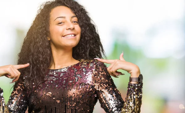 Young Beautiful Girl Curly Hair Wearing Night Party Dress Looking — Stock Photo, Image