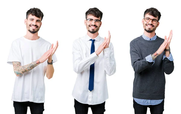 남자의 콜라주 Clapping와 즐거운 — 스톡 사진