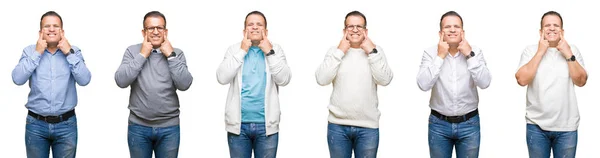 Composición Del Hombre Árabe Mediana Edad Sobre Fondo Aislado Sonriendo —  Fotos de Stock