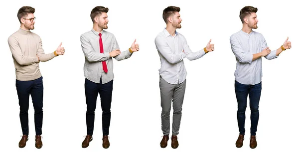 Collage Bel Giovane Uomo Affari Sfondo Bianco Isolato Guardando Orgoglioso — Foto Stock