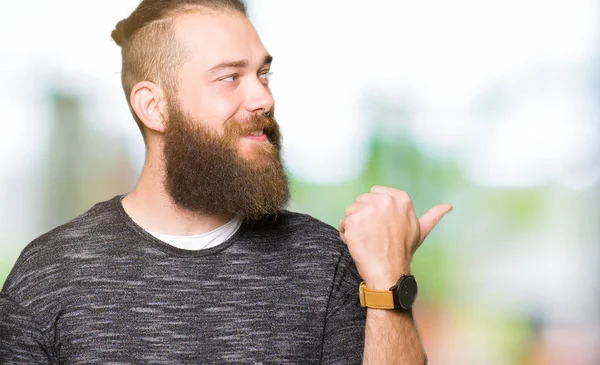 Young Blond Man Wearing Casual Sweater Smiling Happy Face Looking — Stock Photo, Image