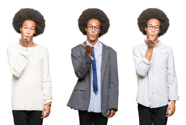 Colagem Jovem Com Cabelo Afro Sobre Fundo Isolado Branco Olhando — Fotografia de Stock